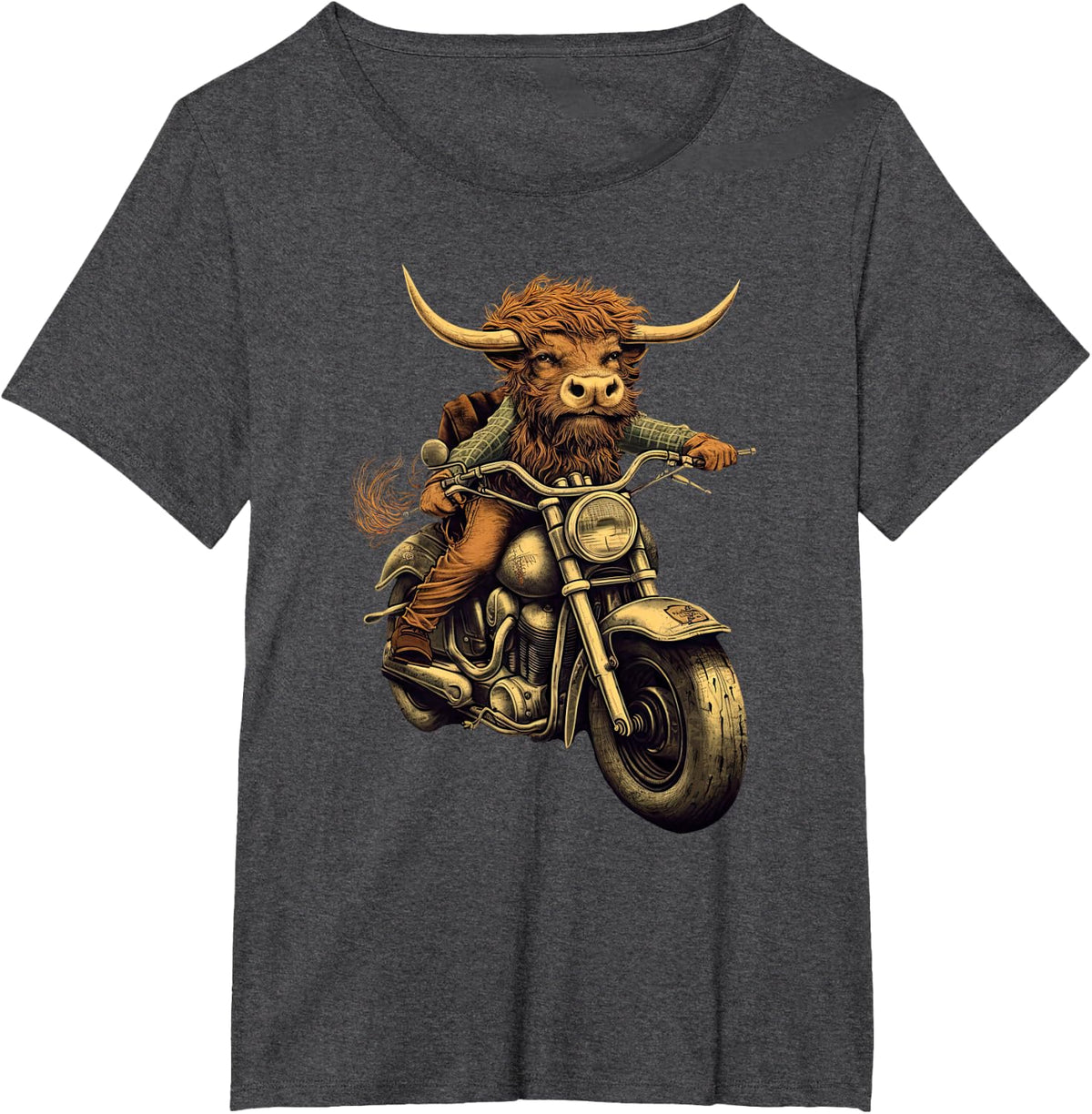 Scottish Highland Cow Cattle Hairy Cow Rides motorcycle men T-Shirt - Dark Heather Grey
