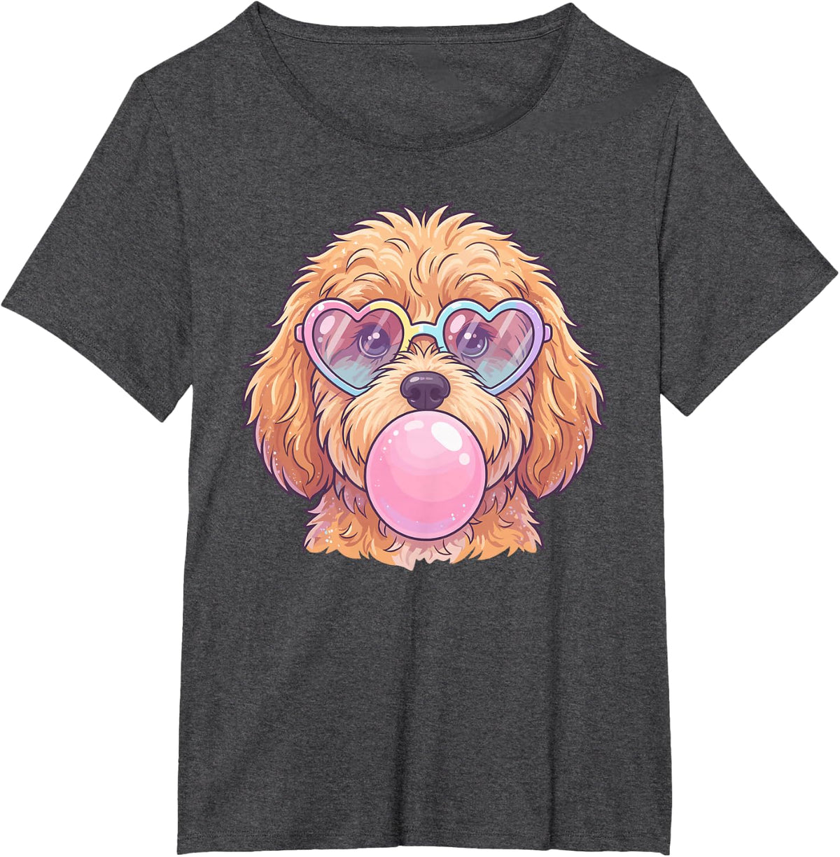 Cavapoo Dog Blowing Bubble Gum Pink Sunglasses Teens Girls T-Shirt - Dark Heather Grey