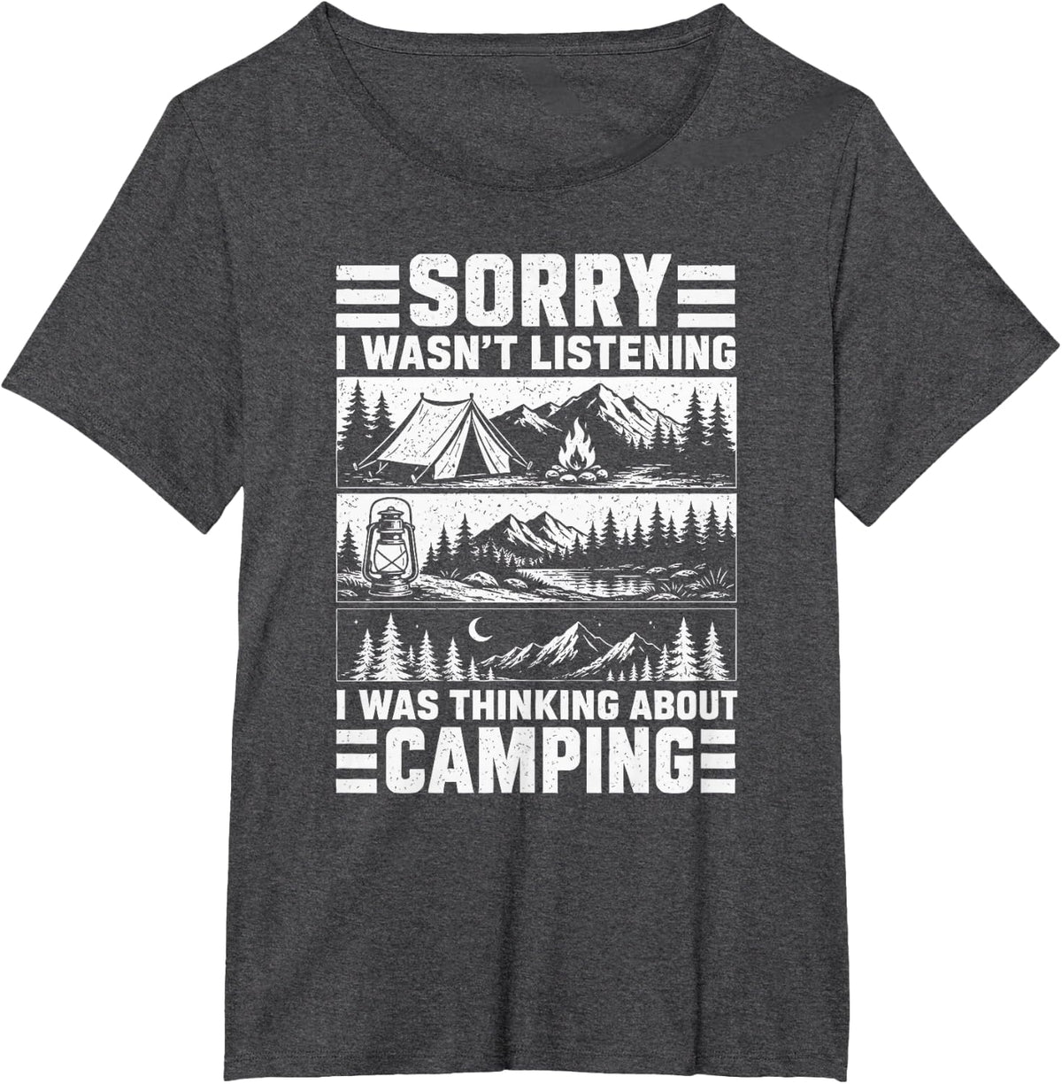 Camping Mountain Tent Campfire T-Shirt - Dark Heather Grey