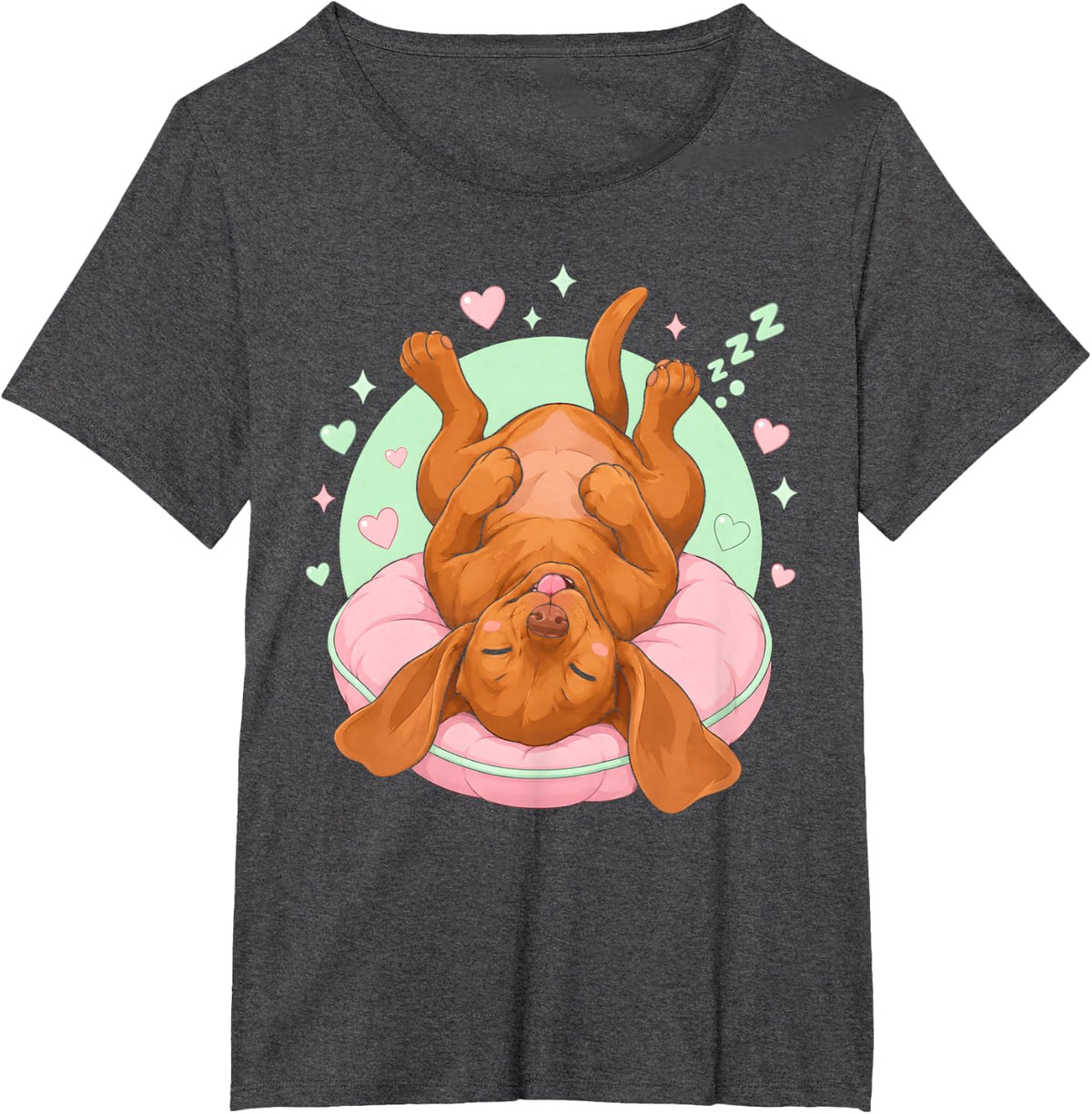 Vizsla Puppy Sleeping Kawaii Dog Lover T-Shirt - Dark Heather Grey