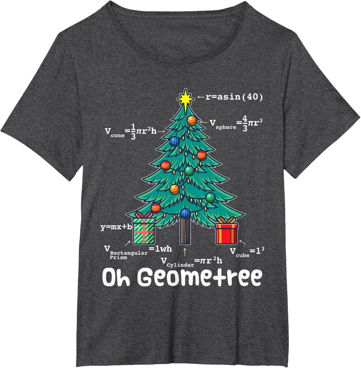Oh Geometree Funny Math Geometry Christmas Tree Teacher T-Shirt - Dark Heather Grey