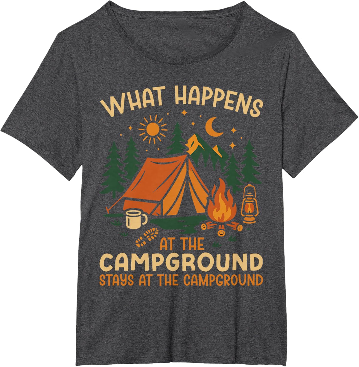 Tent Camping Vintage What Happens At The Campground Stays At Funny Camping T Shirt Tee - Dark Heather Grey