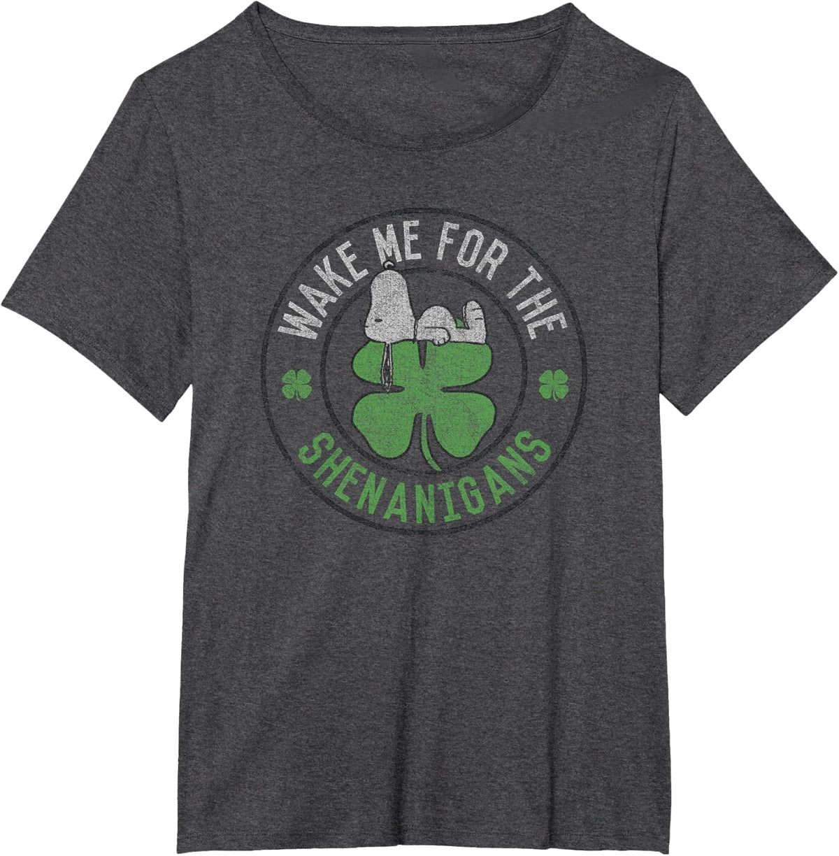 Peanuts St Patrick's Day Wake Me Up For Shenanigans T-Shirt - Dark Heather Grey