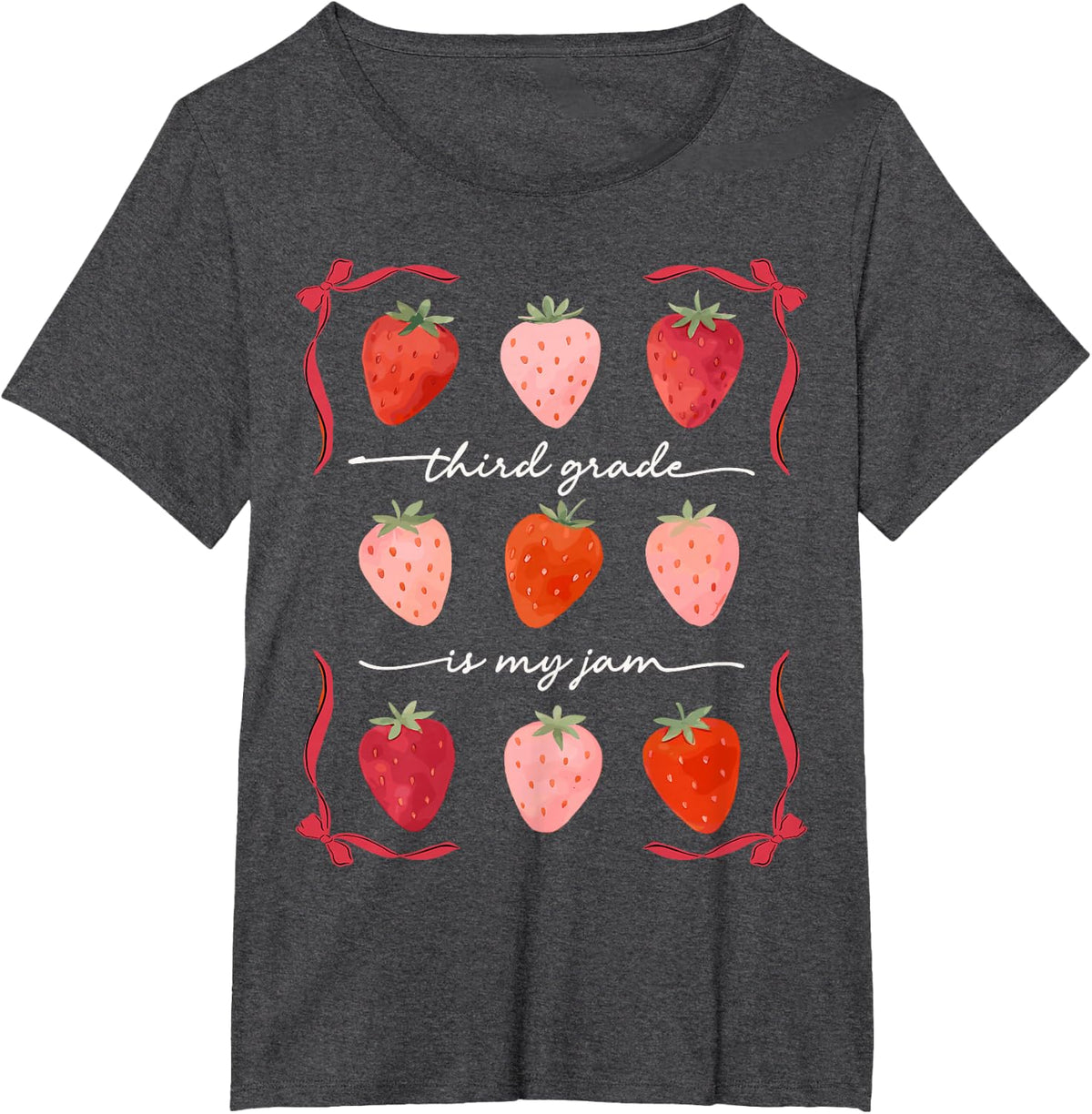 3rd Grade Is My Jam Cute Strawberry Teacher Back To School Tee T-Shirt - Dark Heather Grey