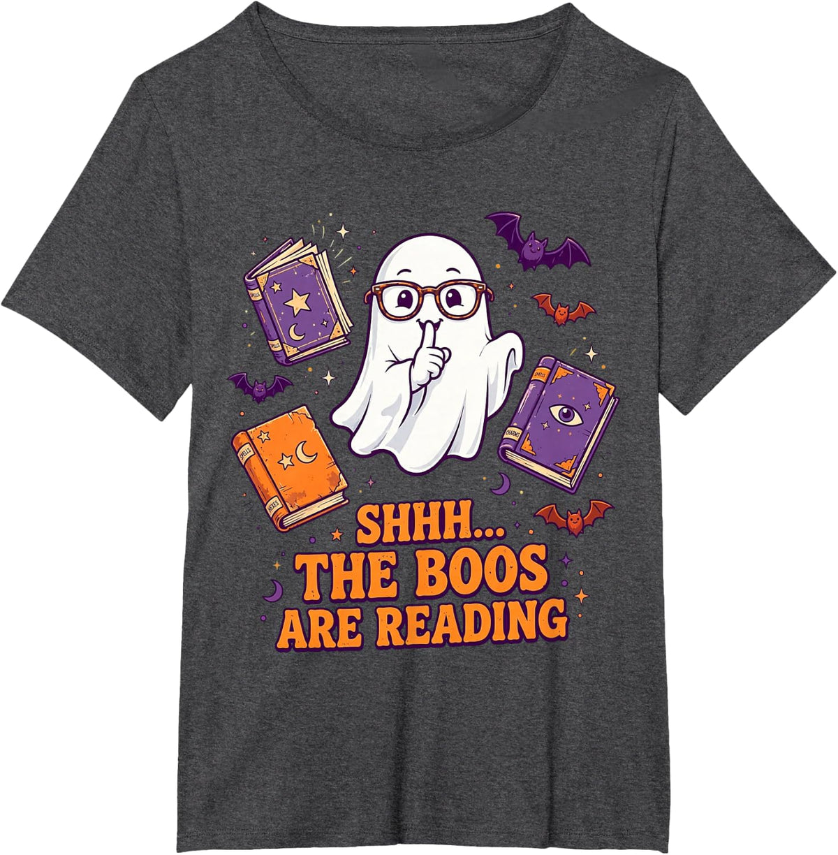 Librarian Reading Bookworm Library Halloween Boo Staff T-Shirt - Dark Heather Grey