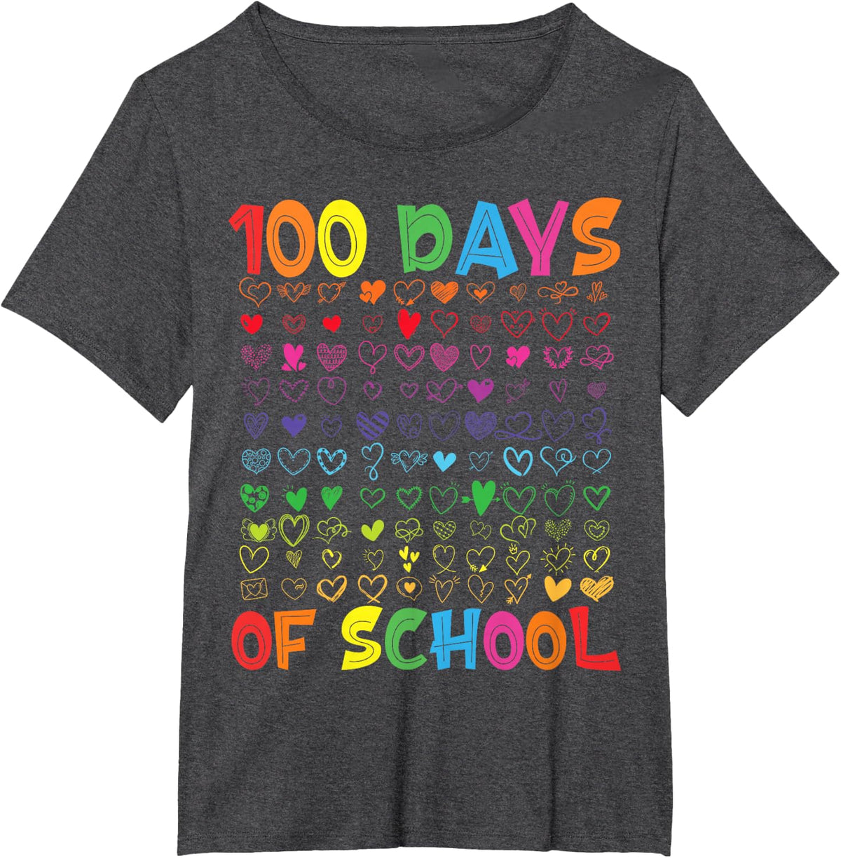 100 Days Of School Teacher kids Student Boy Girl 100 Hearts T-Shirt - Dark Heather Grey
