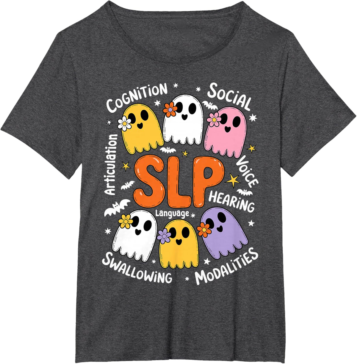 SLP - Halloween Scary SLP Speech Therapy Gifts T-Shirt - Dark Heather Grey