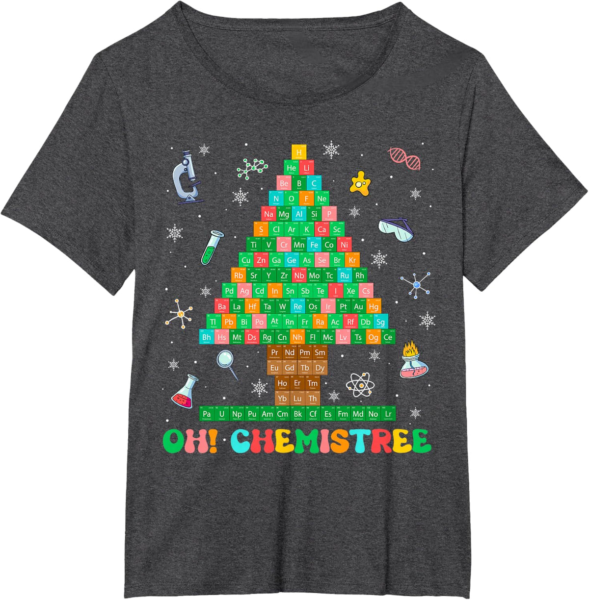 Oh Chemistree Chemistry Xmas Tree Science Periodic Table T-Shirt - Dark Heather Grey