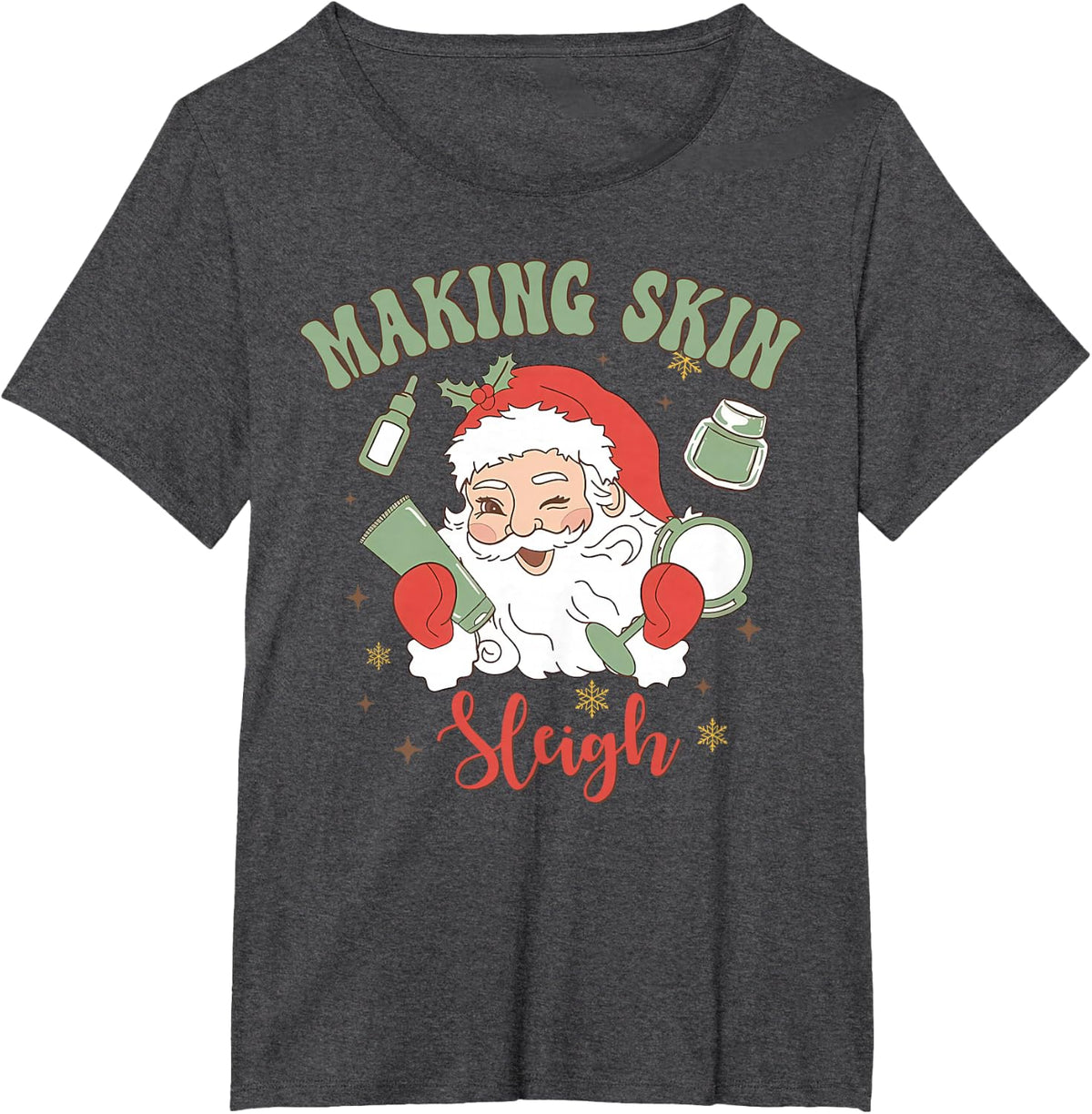 Christmas Esthetician Making Skin Sleigh Santa Makeup Artist T-Shirt - Dark Heather Grey
