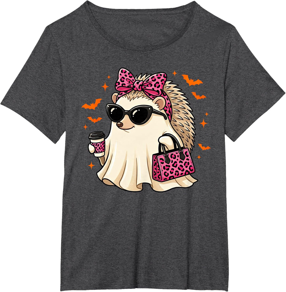 Funny Hedgehog Ghost Leopard Halloween Womens Mens Kids T-Shirt - Dark Heather Grey