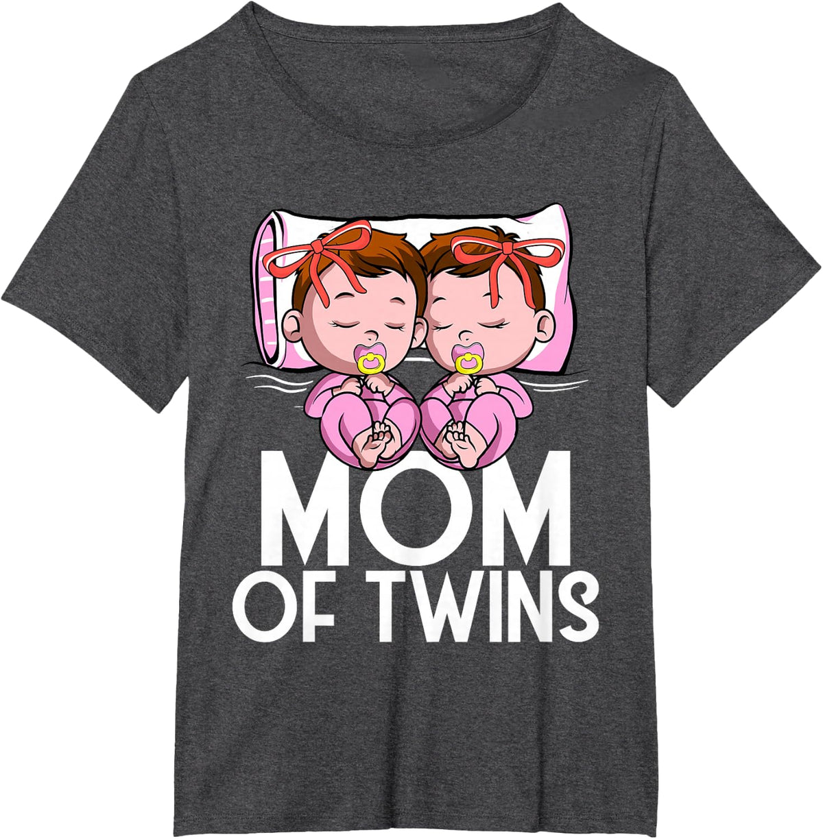 Mom Of Twins Girls Announcement Mother of Twin Daughters T-Shirt - Dark Heather Grey