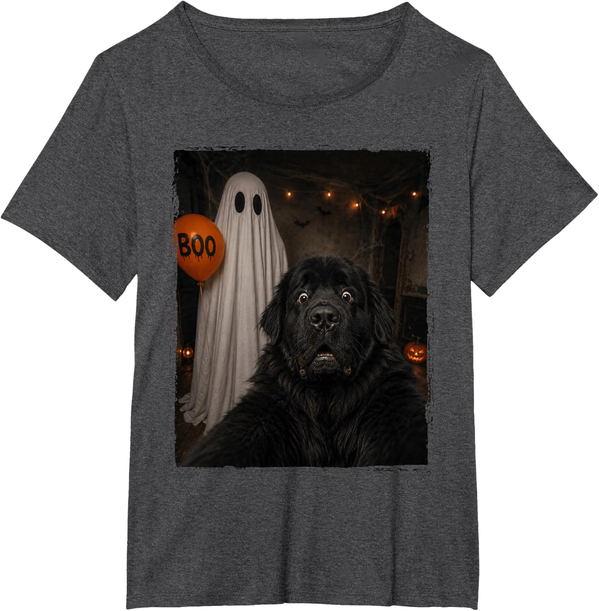 Funny Newfoundland Halloween Selfie Ghost Boo Balloon Kids T-Shirt - Dark Heather Grey