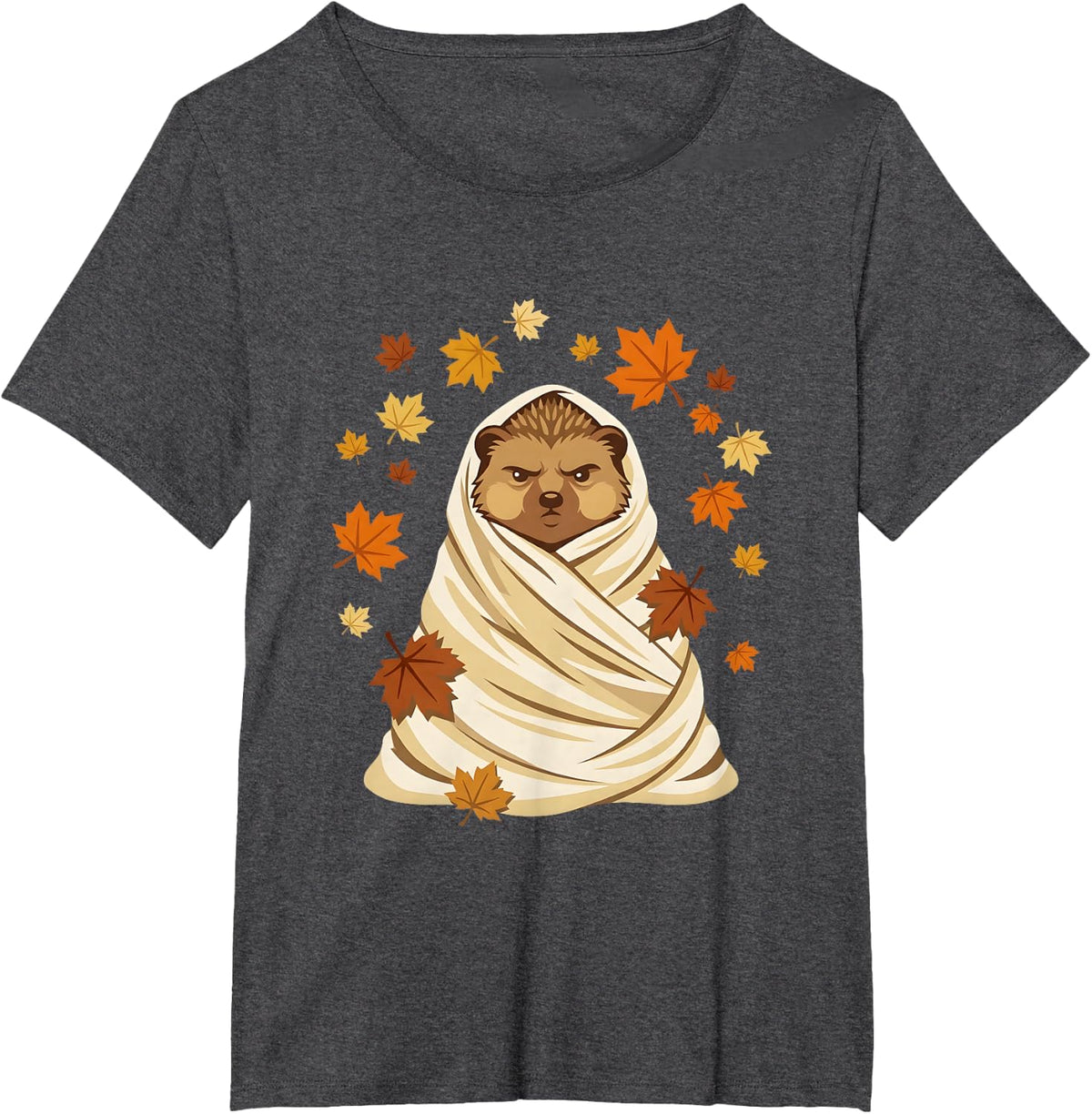 Cozy Hedgehog Blanket Autumn Leaves T-Shirt - Dark Heather Grey