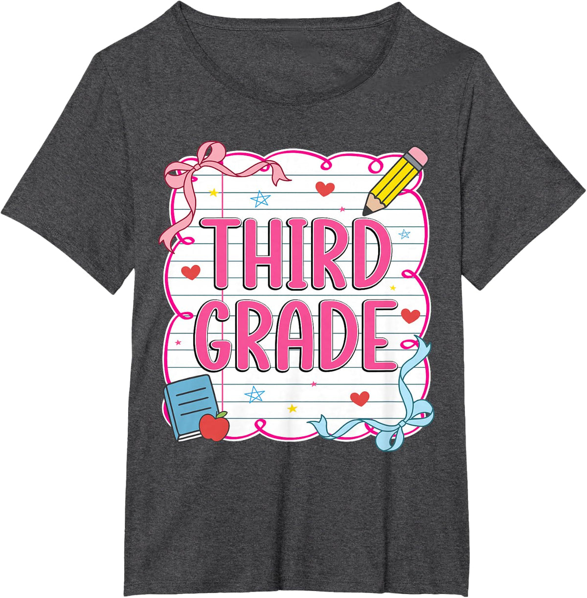 Third Grade Back to School Preppy 3rd Grade Teacher Kids T-Shirt - Dark Heather Grey