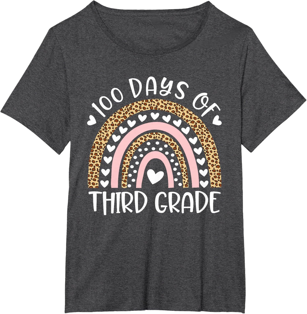 100 Days of School For Third Grade Teacher Rainbow Leopard T-Shirt - Dark Heather Grey