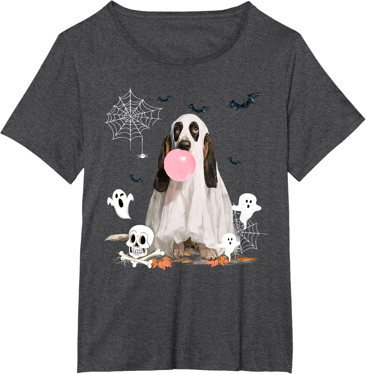 Basset Hound Dog Ghost Dressed Funny Halloween Dog Lover T-Shirt - Dark Heather Grey