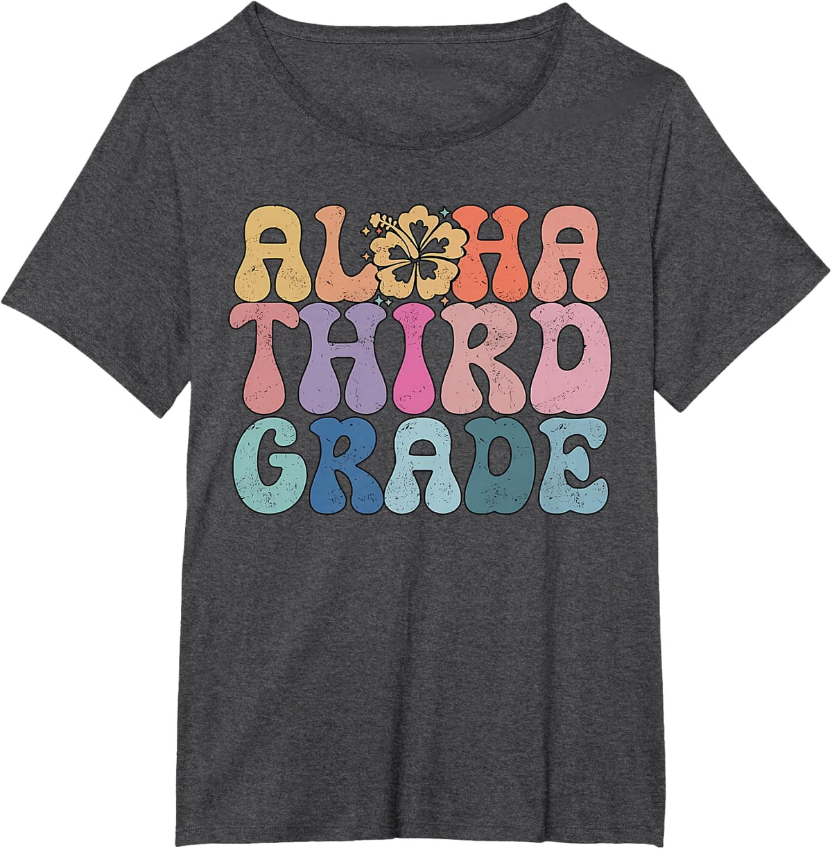 Retro Aloha Third Grade Teacher Summer Vacation Beach Hawaii T-Shirt - Dark Heather Grey