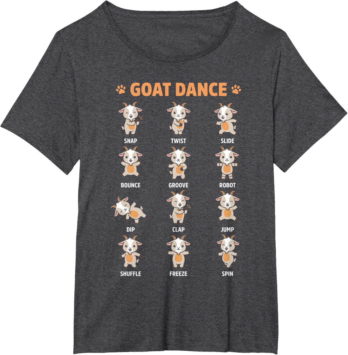 Goat Dance Kawaii Poses Cute Funny Animal Chart T-Shirt - Dark Heather Grey