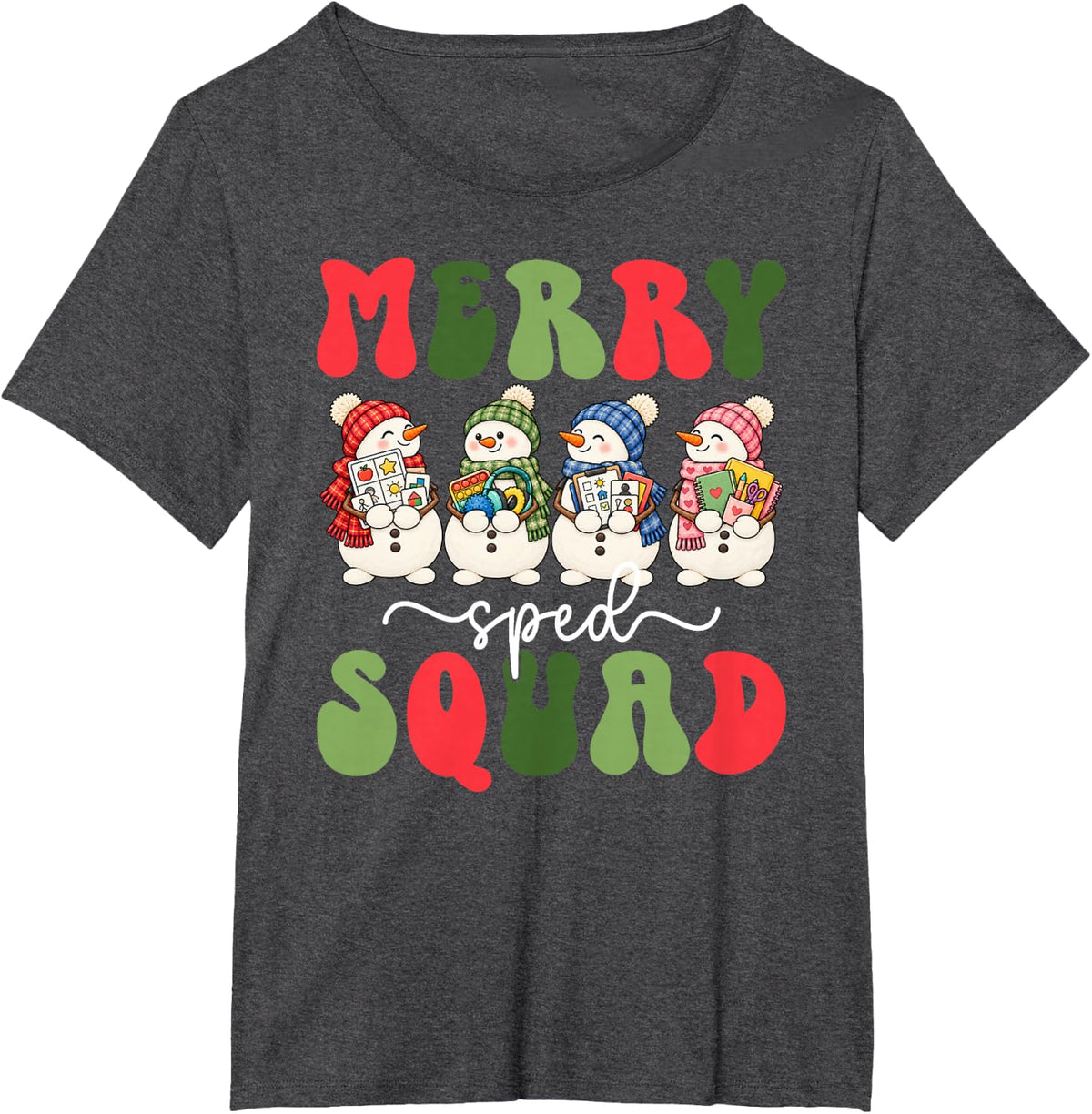 Merry SPED Squad SPED Teacher Christmas SPED Teaching Xmas T-Shirt - Dark Heather Grey