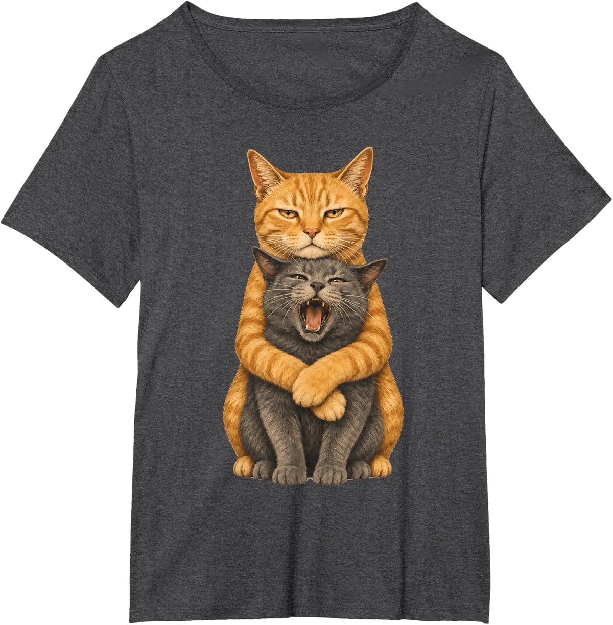 Funny Cat Hug Orange Tabby Gray Cat Pet Lover T-Shirt - Dark Heather Grey