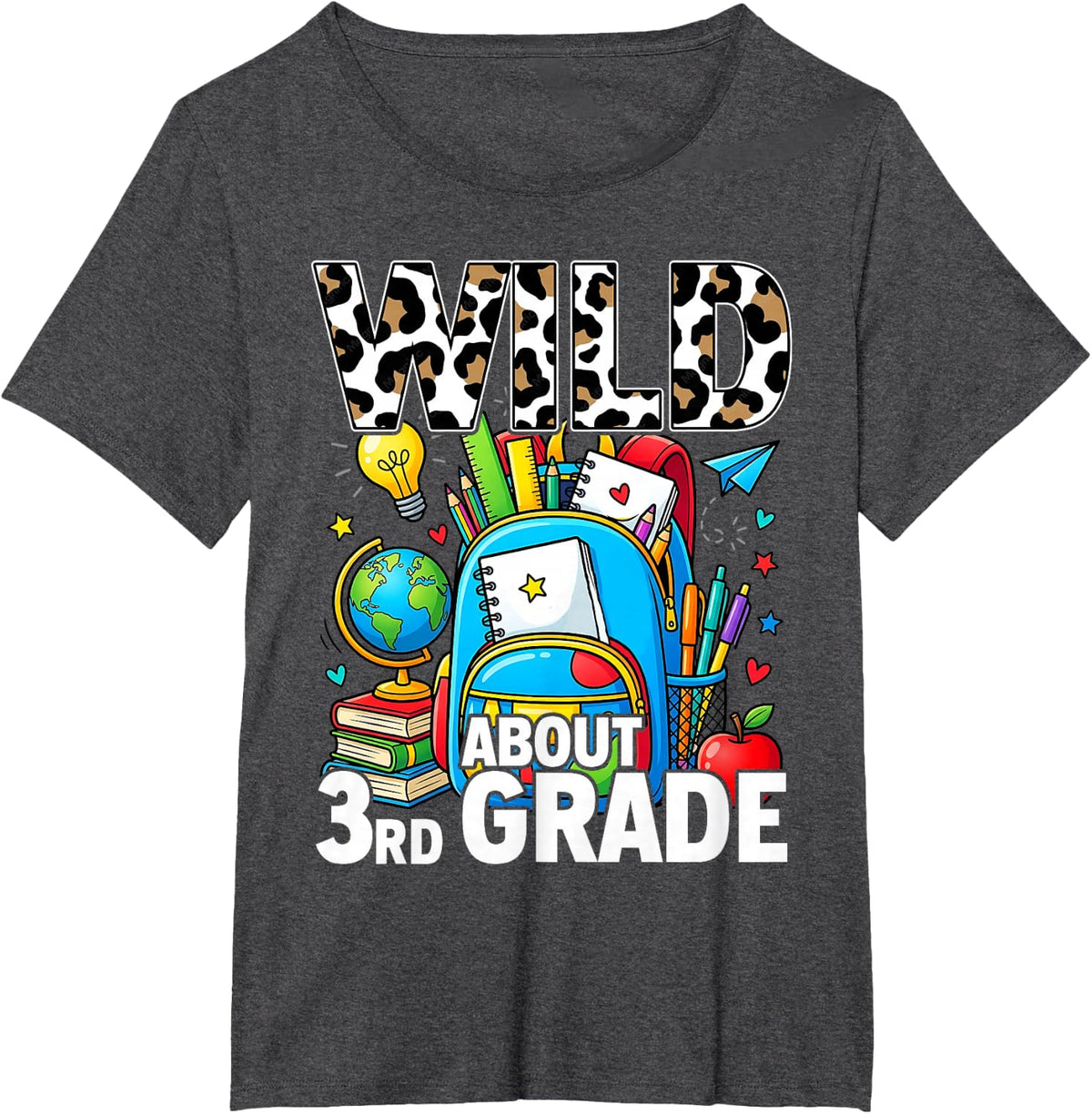 Wild About 3rd Grade Leopard Third Grade Teacher Kids T-Shirt - Dark Heather Grey