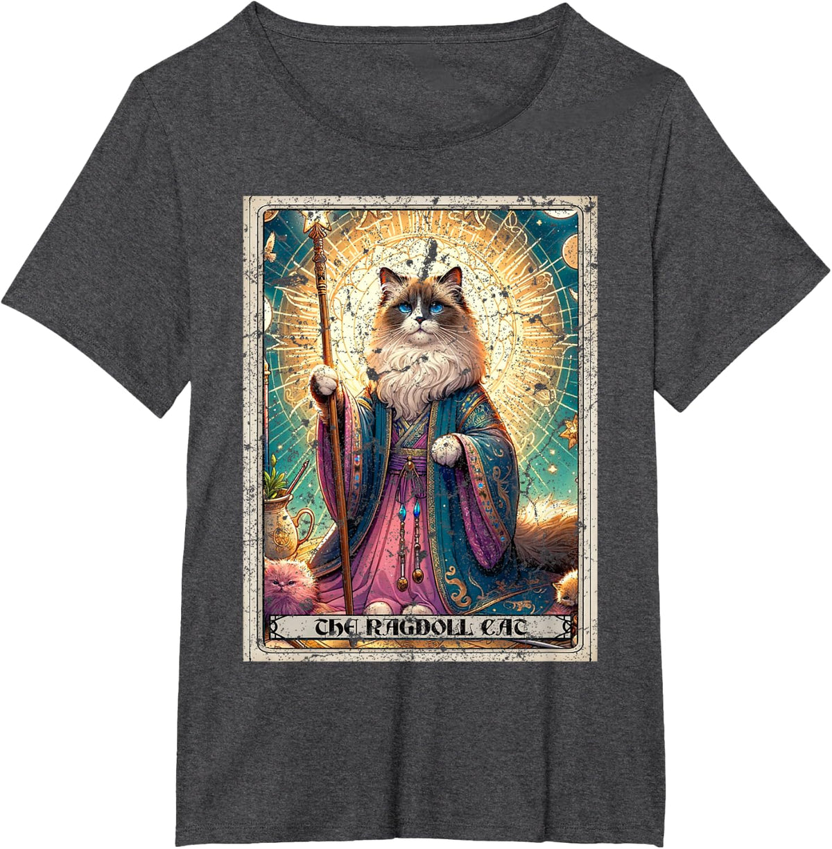 Ragdoll Cat Tarot Card Tee Funny Cats T Shirt Vintage Deck Design - Dark Heather Grey