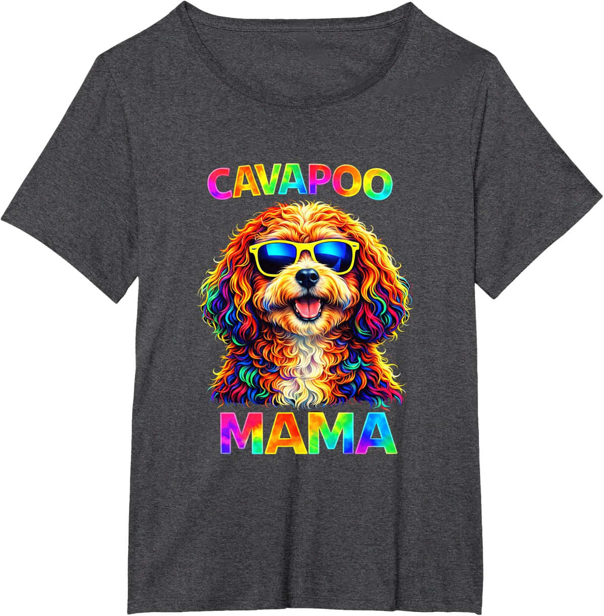 Cavapoo Mama Pop Art Cavapoo Mom Cute Dog Lover Sunglasses T-Shirt - Dark Heather Grey