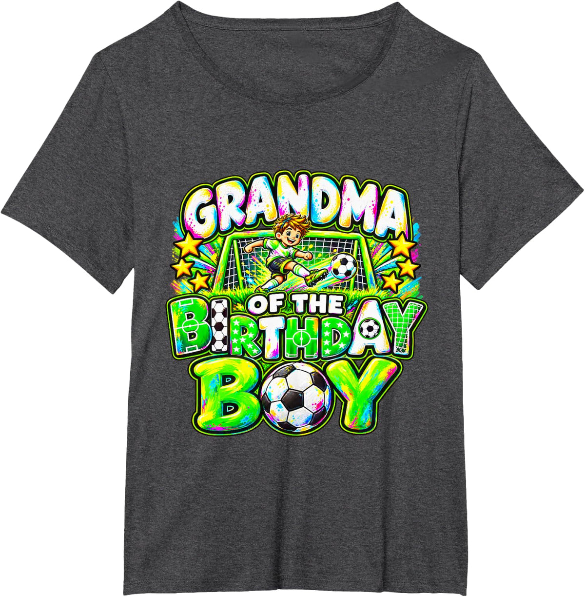 Grandma of The Birthday Boy Soccer Player Colorful T-Shirt - Dark Heather Grey