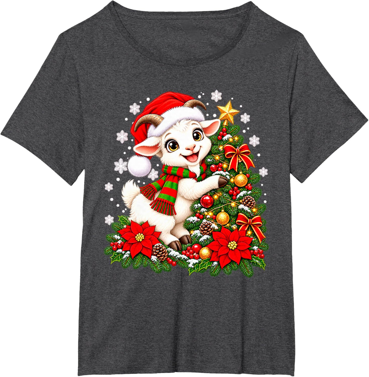 Christmas Tree Goat Santa Hat Men Women Kids T-Shirt - Dark Heather Grey