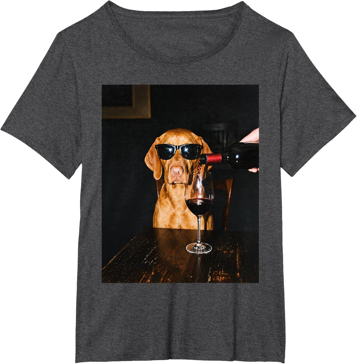 Funny Vizsla Drinking Wine Sunglasses Meme Design T-Shirt - Dark Heather Grey