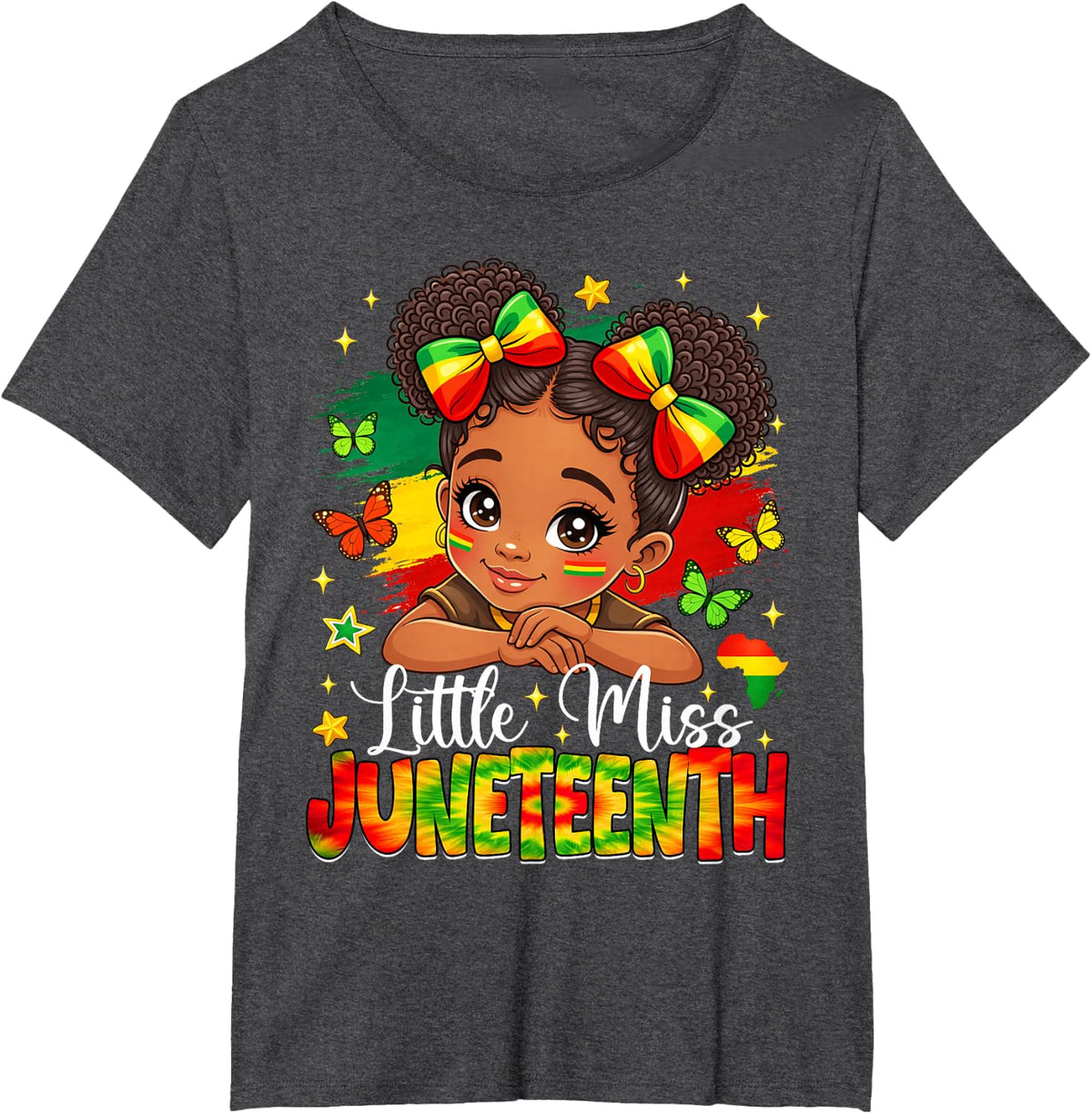 Little Miss Juneteenth African American Girl Messy Bun Kids Tees T Shirts Youth Toddler Girls - Dark Heather Grey
