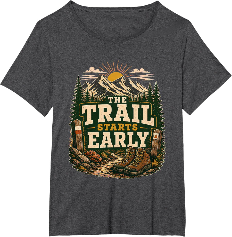 The Trail Starts Early T-Shirt - Dark Heather Grey