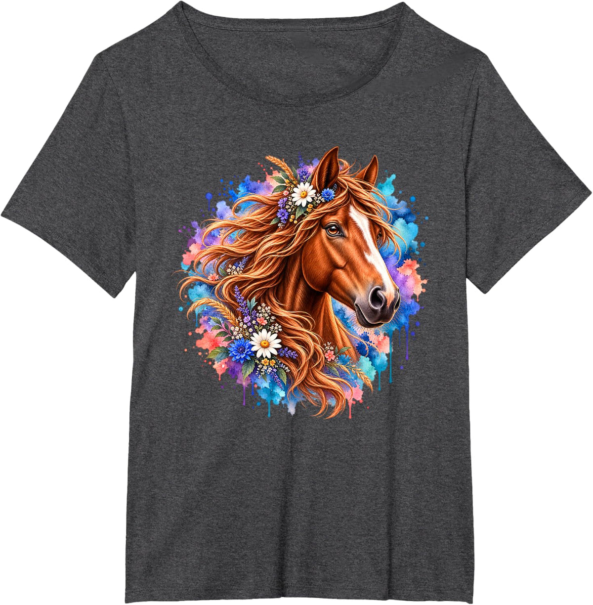 Horse Colorful Splash Art Wildlife Animal T-Shirt - Dark Heather Grey