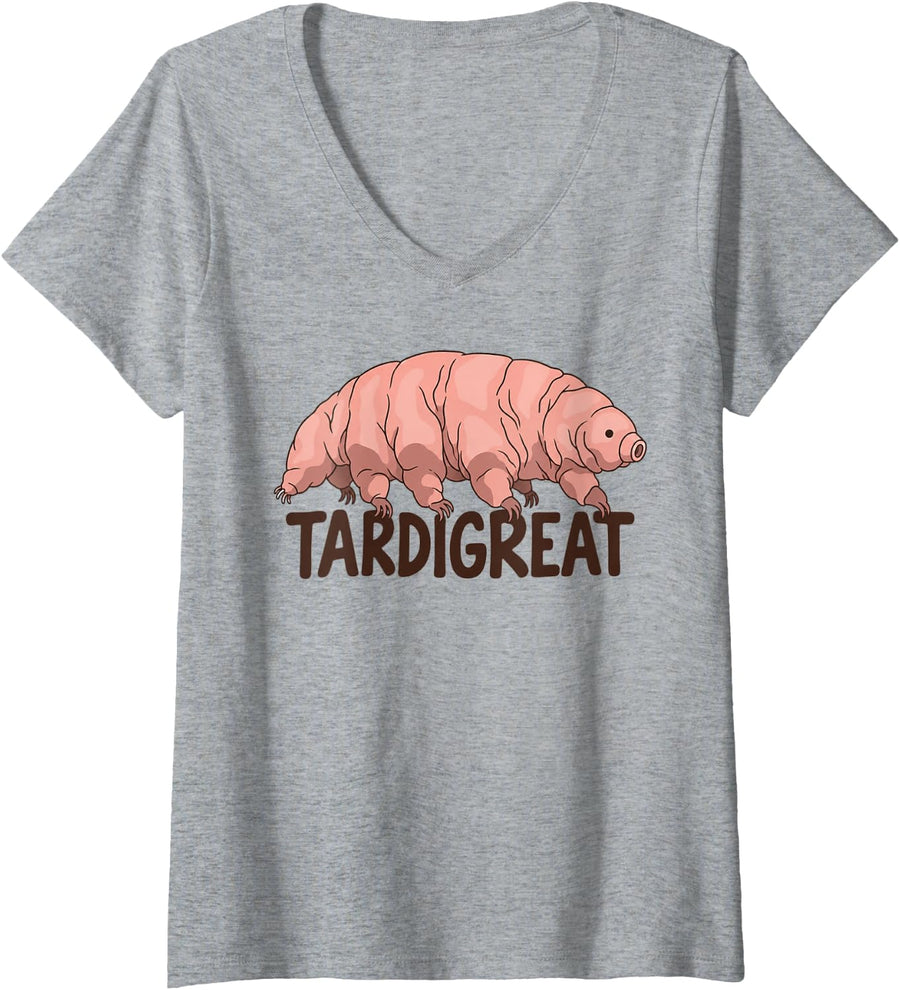 Women's Tardigrade Water Bear Tardigreat Microbiology Science V-Neck T-Shirt - Heather Grey