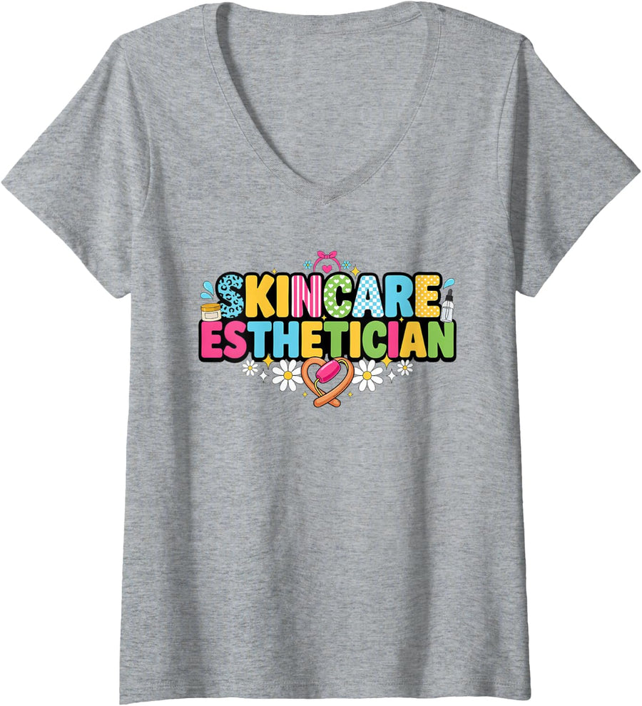 Women's Skincare Esthetician Dermatology V-Neck T-Shirt - Heather Grey