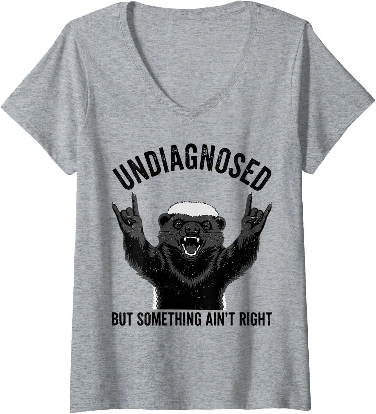 Women's Cool Honey Badger Graphic for Badgers Lover V-Neck T-Shirt - Heather Grey