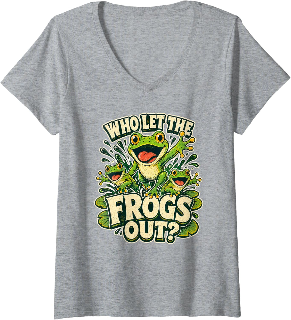 Women's Funny Frog Toad Tadpole Amphibian Nature Humor V-Neck T-Shirt - Heather Grey