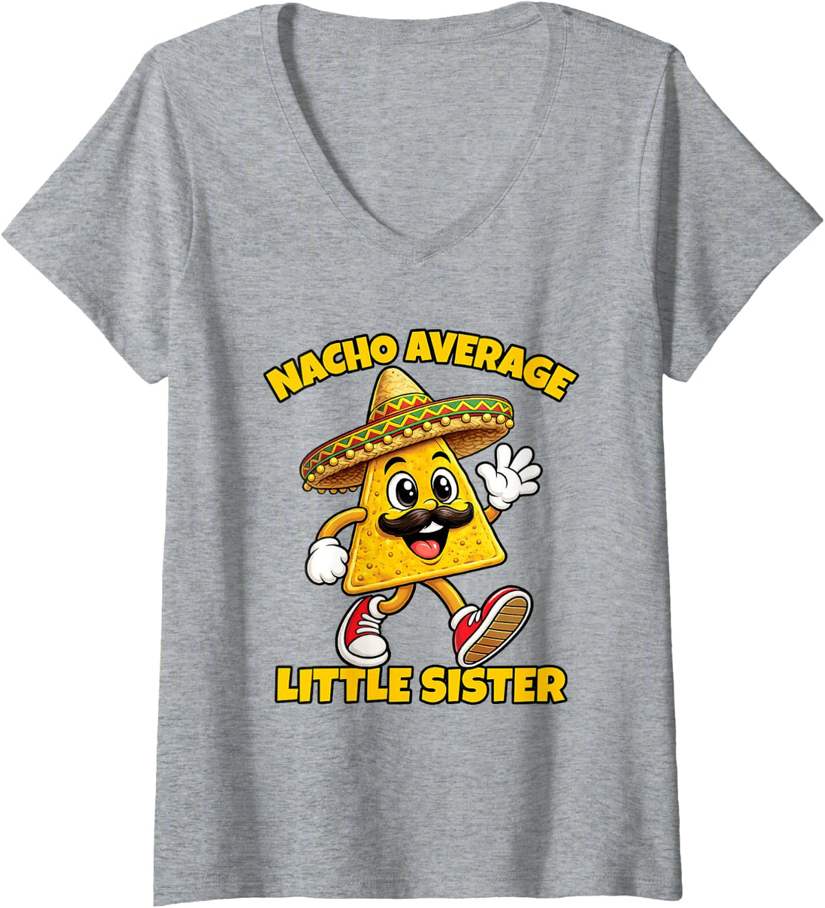 Women's Nacho Average Little Sister Funny Mexican Food Cinco de Mayo V-Neck T-Shirt - Heather Grey