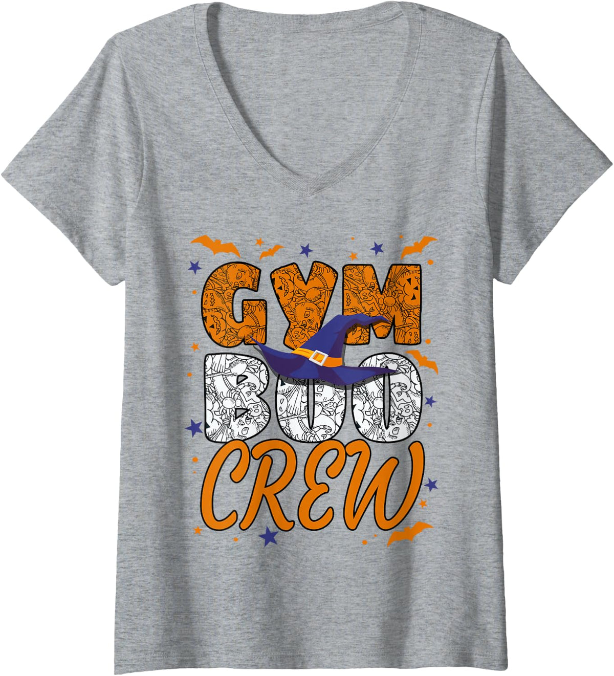 Women's Gym Boo Crew Halloween Gym Teacher Matching V-Neck T-Shirt - Heather Grey