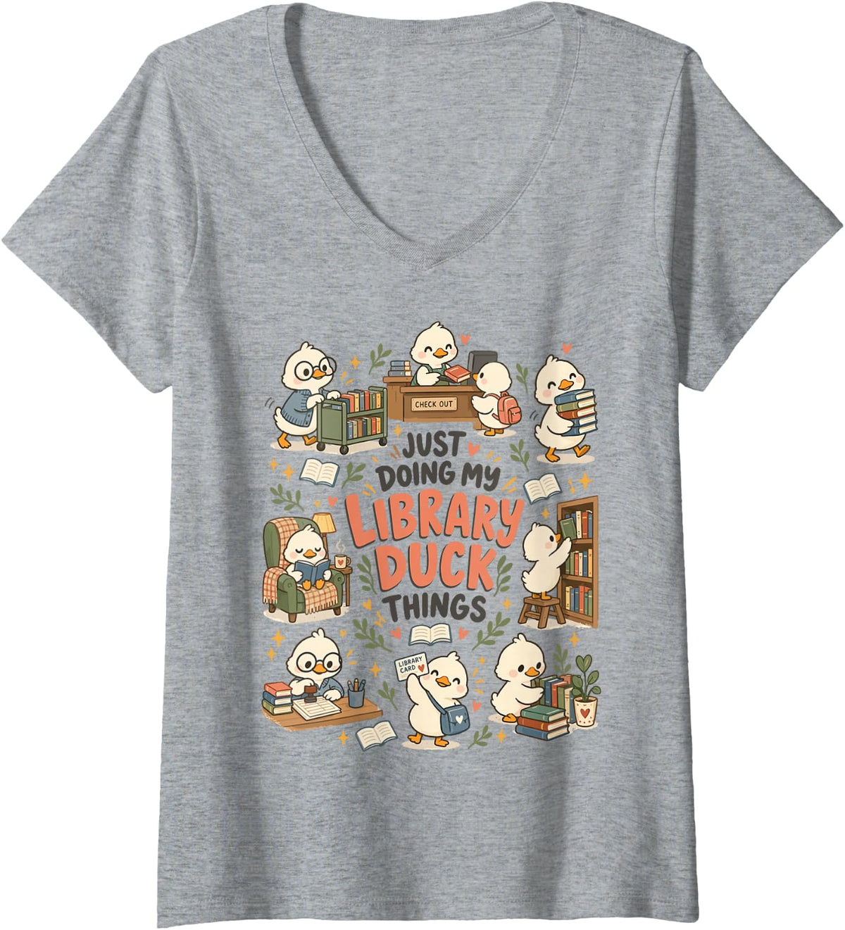 Women's Funny Bookish Humor for Librarians, Readers, Library Lovers V-Neck T-Shirt - Heather Grey