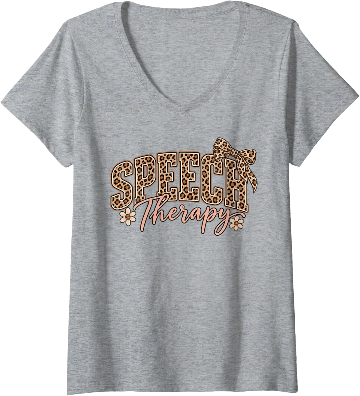 Women's Speech Therapy Leopard Speech Language Pathologist Therapist V-Neck T-Shirt - Heather Grey