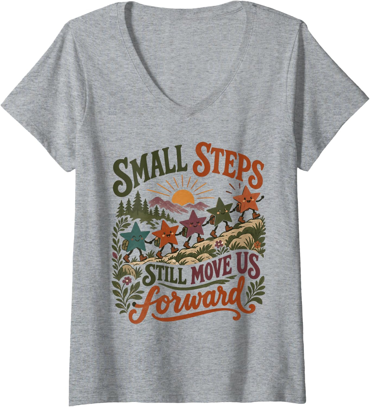 Women's Neurodiversity Inclusion Small Steps Forward Acceptance V-Neck T-Shirt - Heather Grey