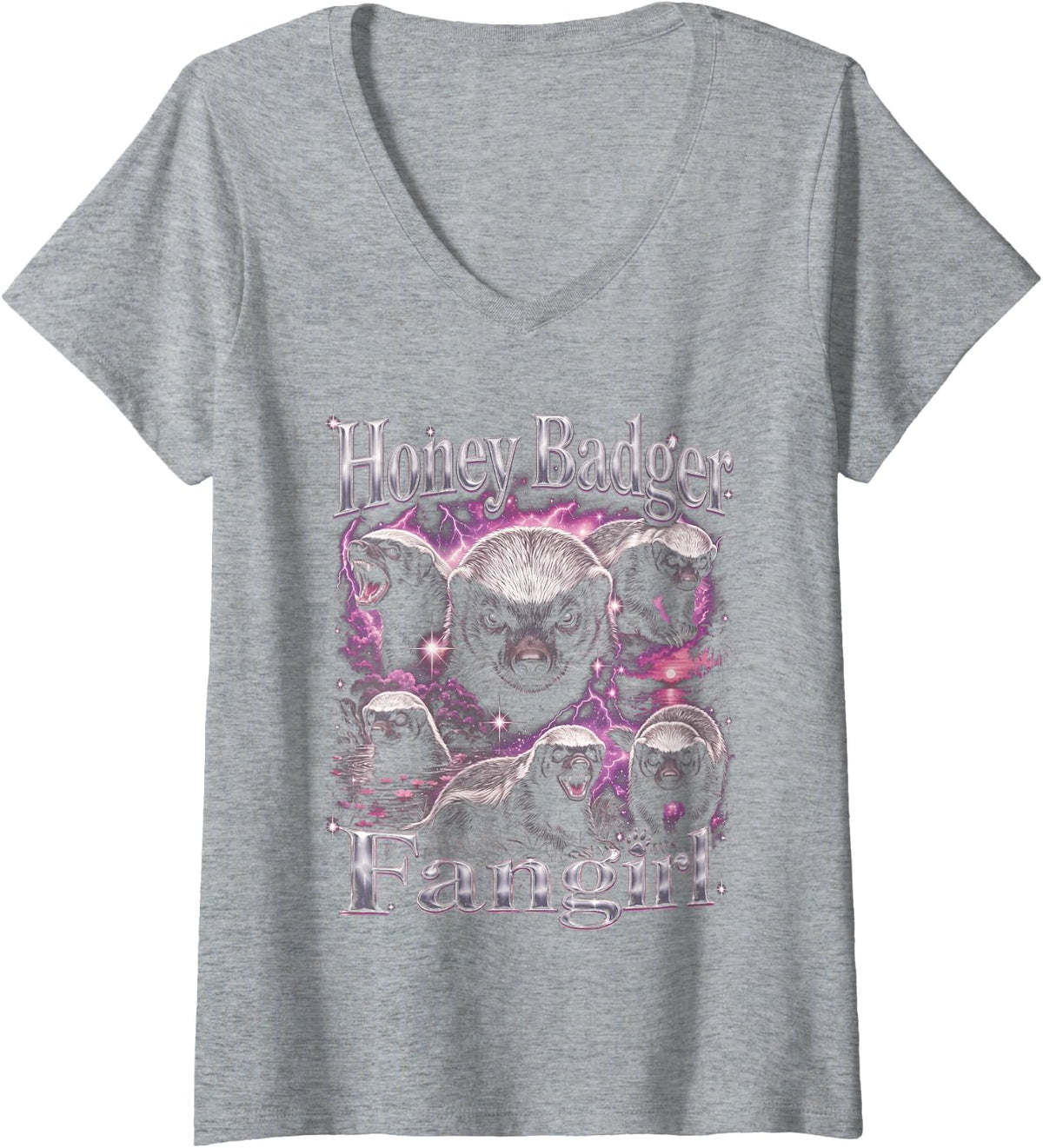 Women's Honey Badger Fangirl Bootleg Womens Girls Honey Badger V-Neck T-Shirt - Heather Grey