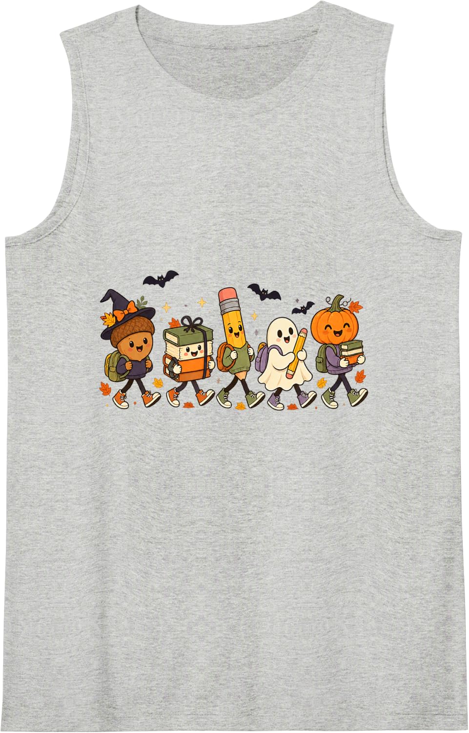 Cute Halloween School Characters Teacher Classroom Sleeveless Tank Top - Heather Grey