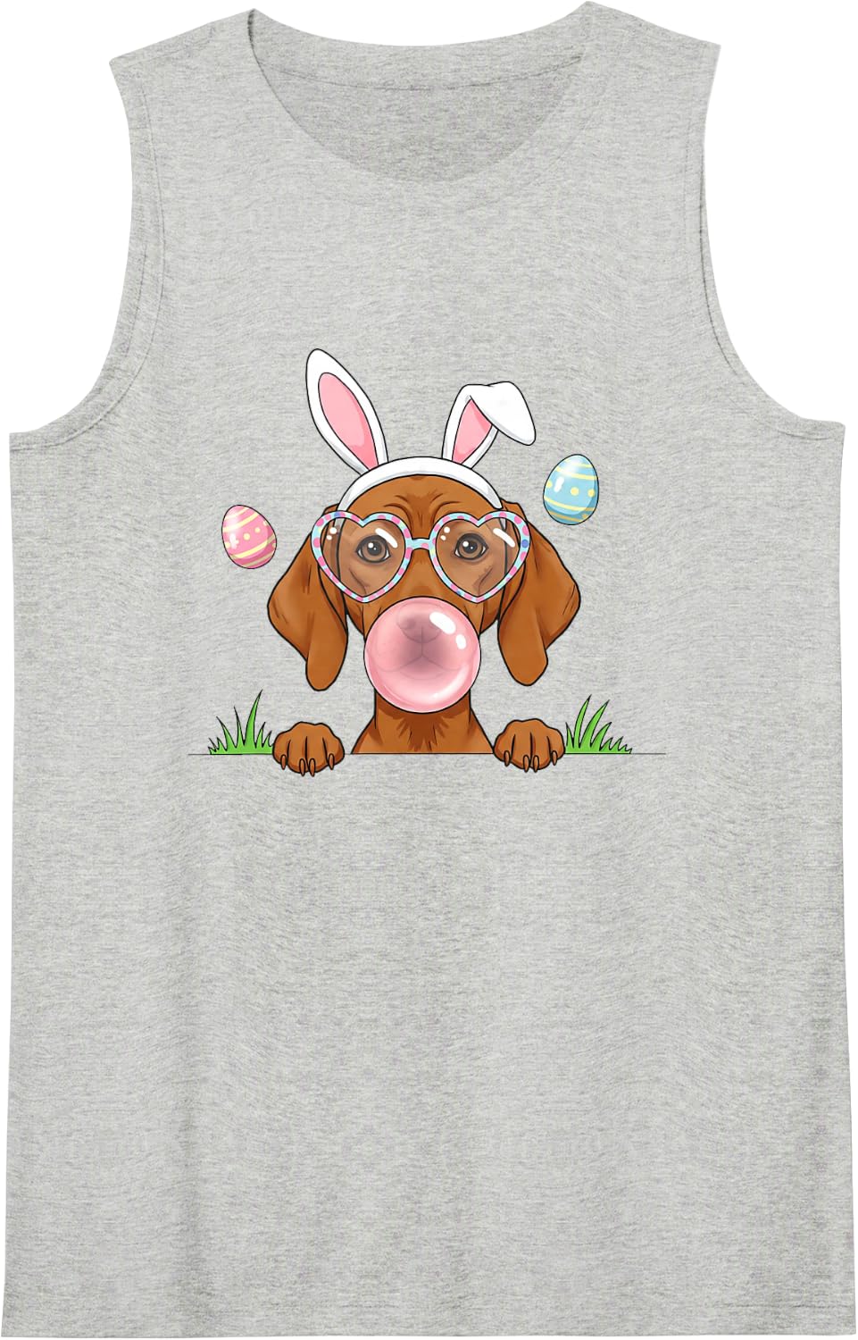 Vizsla Bunny Bubble Gum Easter Day Womens Mens Kids Sleeveless Tank Top - Heather Grey