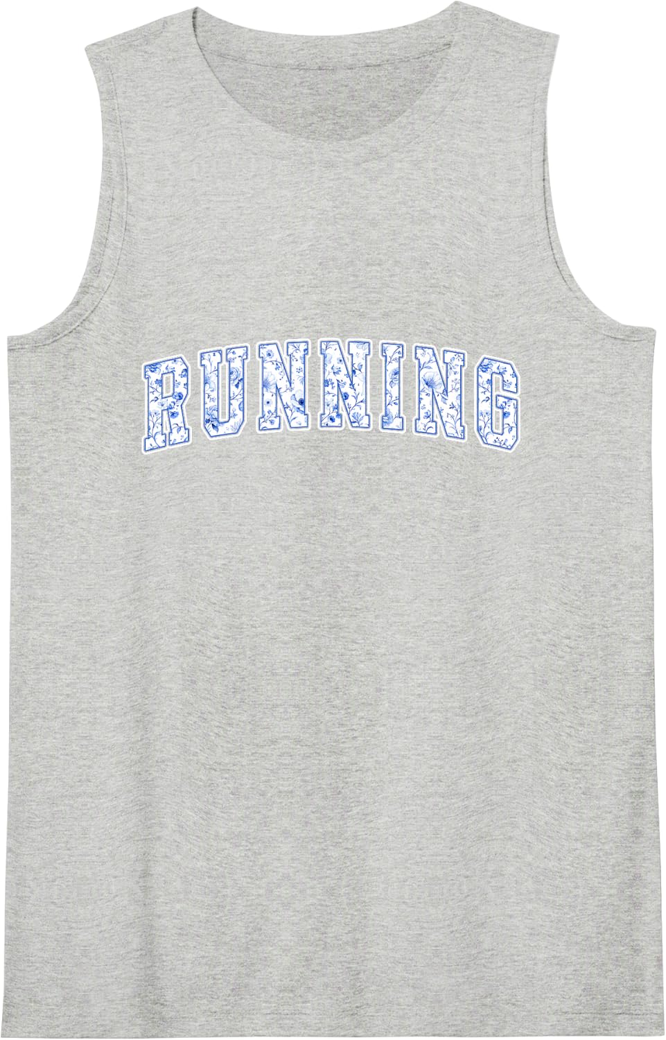 Running Blue Floral Varsity Letters Runner Marathon Sleeveless Tank Top - Heather Grey