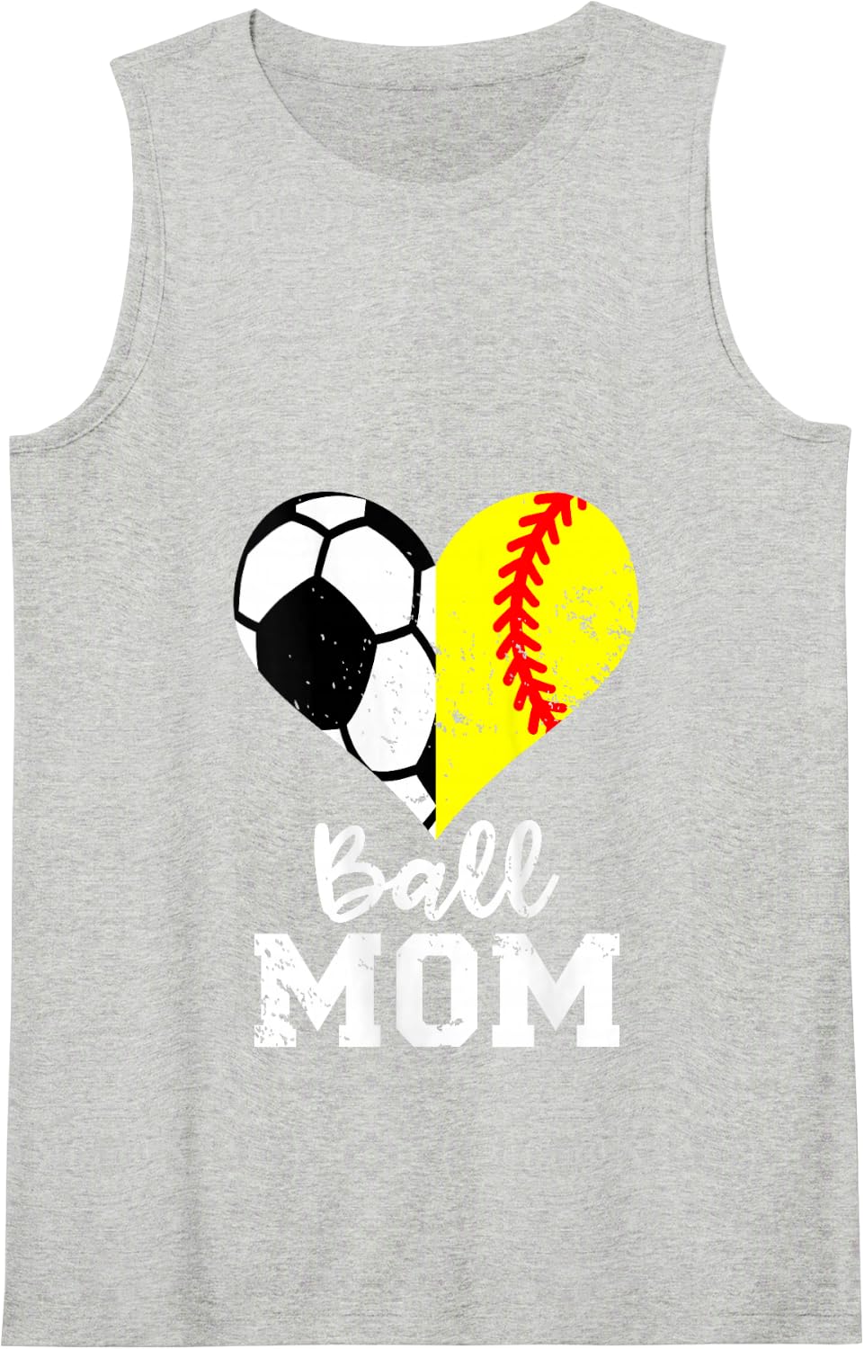 Ball Mom Heart Funny Softball Soccer Mom Tank Top - Heather Grey