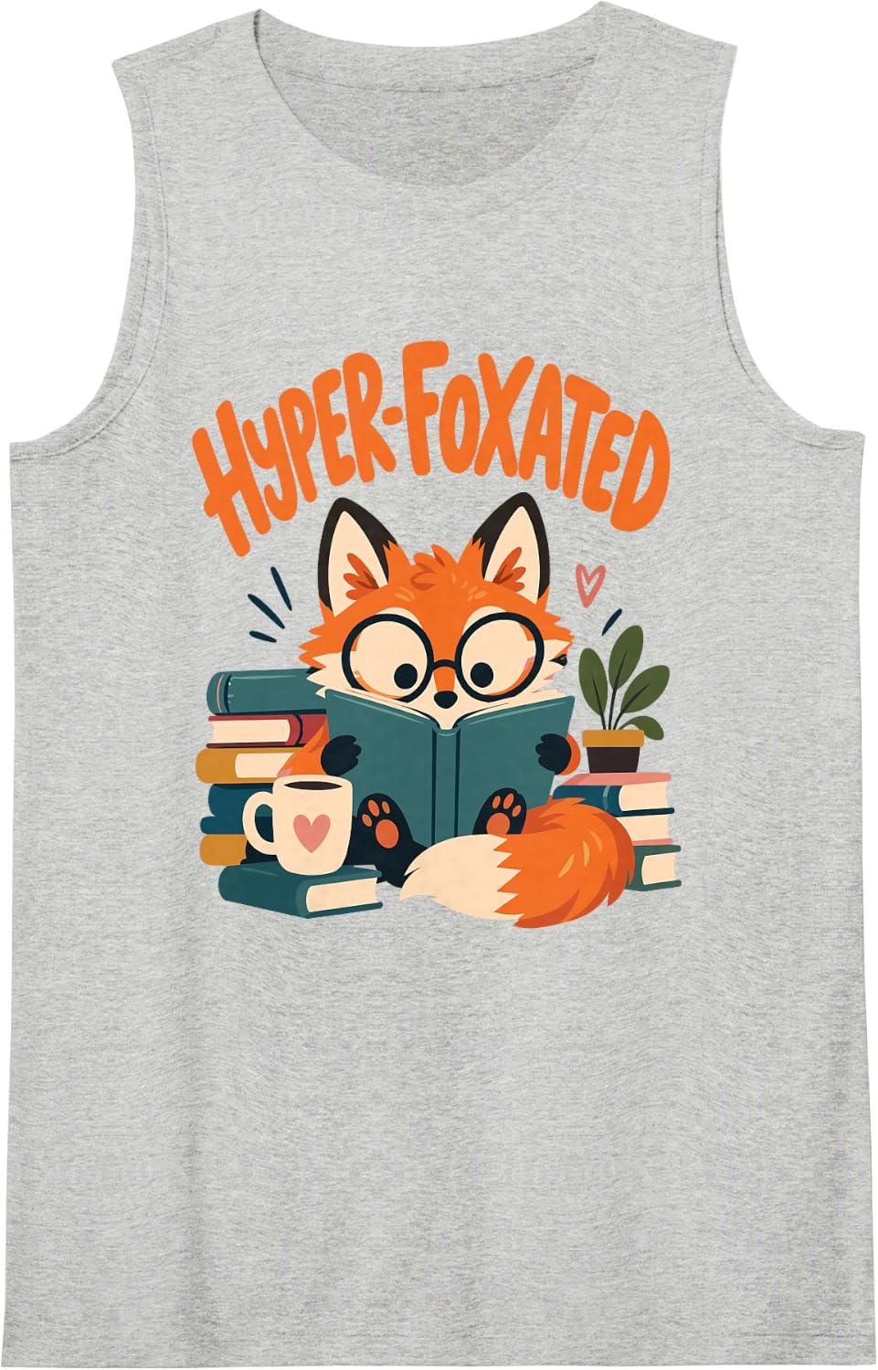 Hyper-Foxated AuDHD ADHD Autism Neurodivergent Librarian Sleeveless Tank Top - Heather Grey
