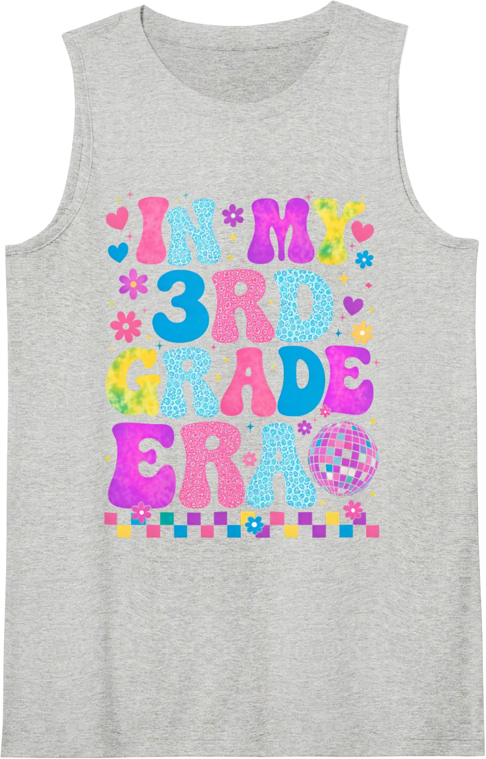 in My 3rd Grade Era Cute Disco Groovy Back to School Girl Sleeveless Tank Top - Heather Grey
