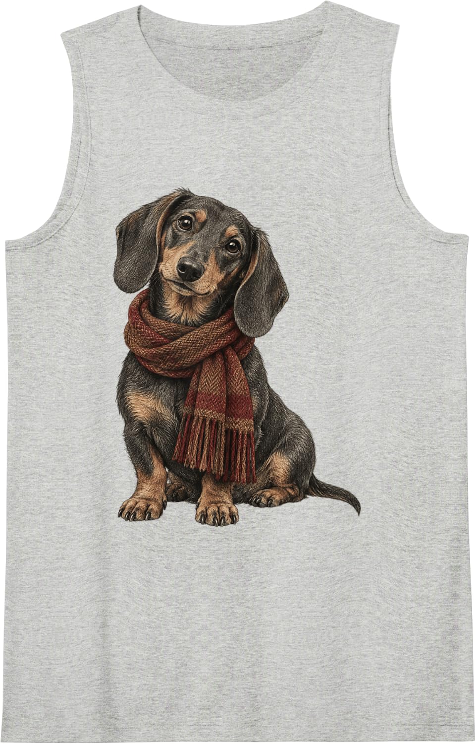 Cute Dachshund Puppy with Scarf for Dog Lovers Sleeveless Tank Top - Heather Grey